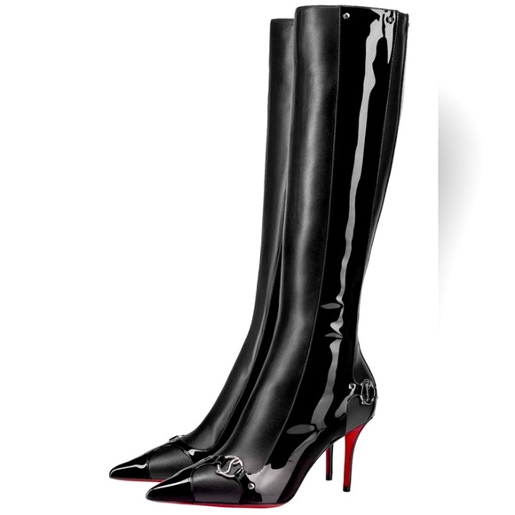 Christian Louboutin Black Leather CL IN 90s BOTTA 80 Knee High heel boots EU37.5 - Picture 1 of 13